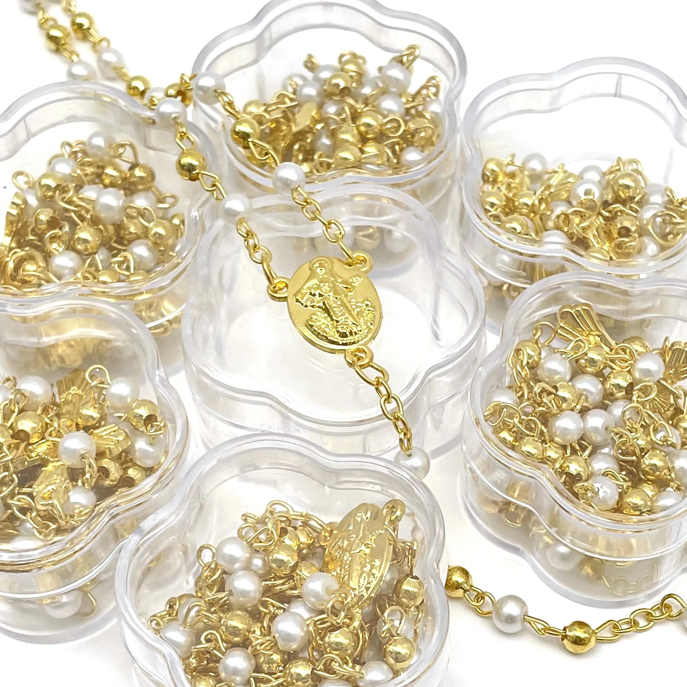 12X Baptism Rosary White Gold Party Favors Recuerdos De Bautizo/Quinceanera /Boda/Communion