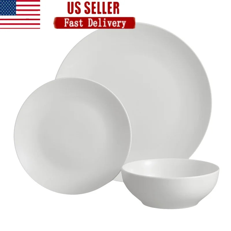12-Piece White Stoneware Dinnerware Set 4 Dishwasher Microwave Safe Elegant Tableware Bowls Plates Ideal Formal Casual Use