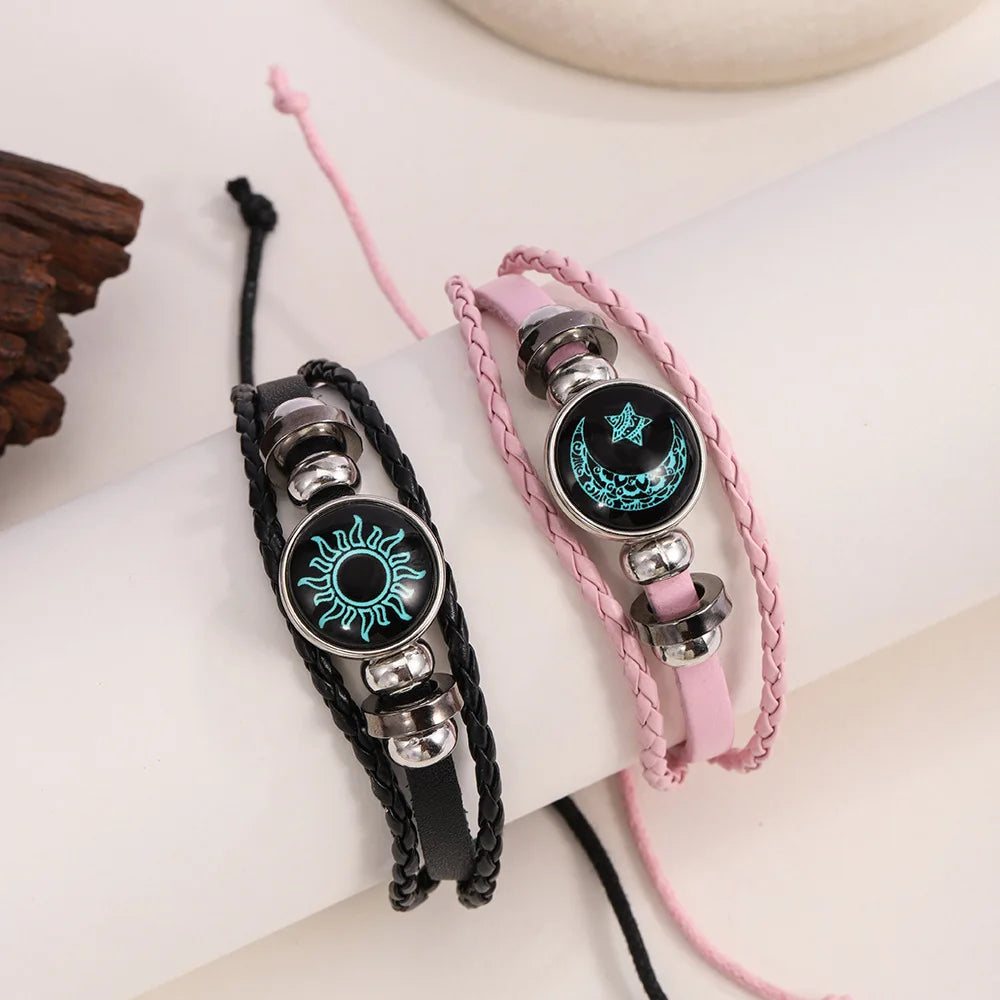 1/2Pcs Luminous Sun Moon Braided Bracelets for Lovers Adjustable Couple Bracelets Fashion Valentine Day Jewelry Girlfriend Gift