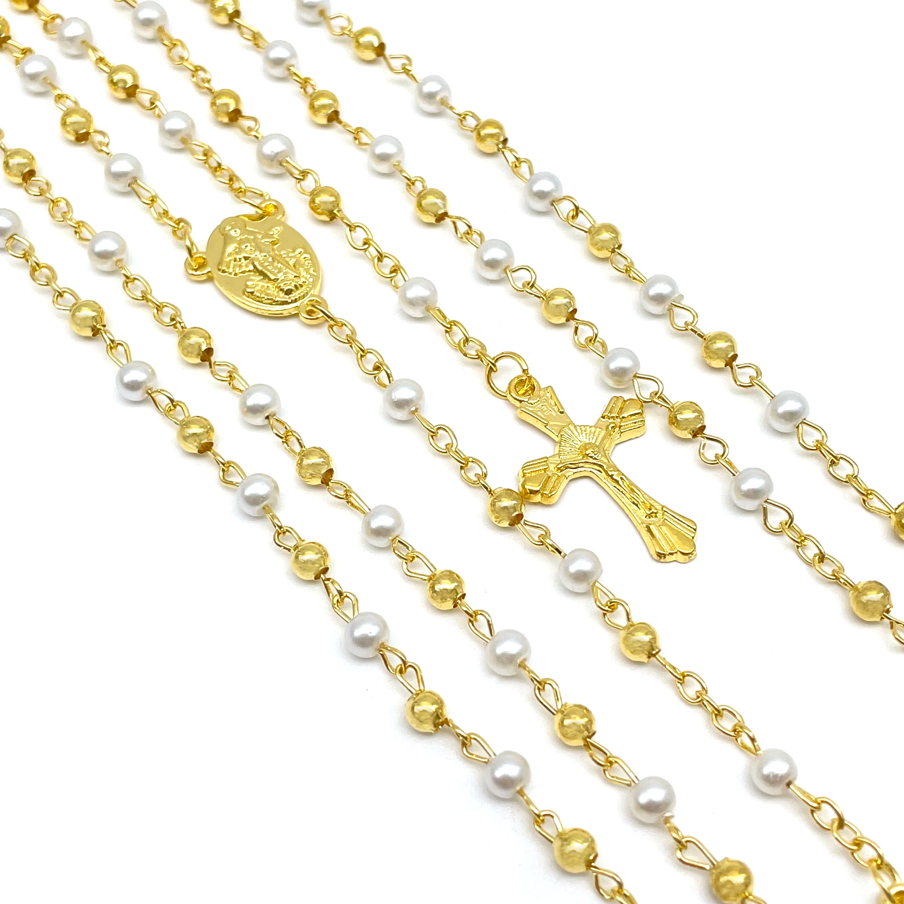 12X Baptism Rosary White Gold Party Favors Recuerdos De Bautizo/Quinceanera /Boda/Communion