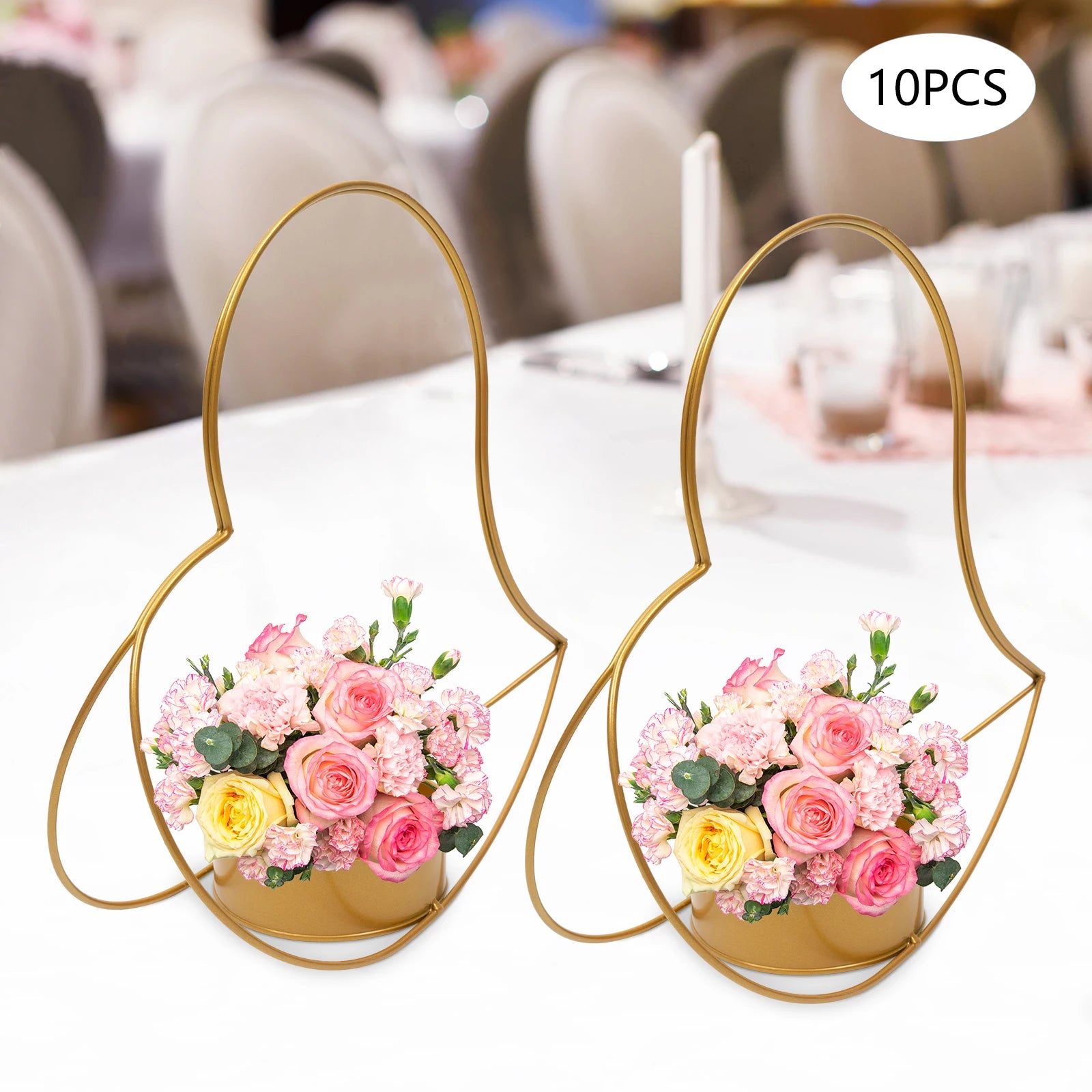 10* Big Peach Heart Flower Baskets Gold Vases Floral Stand Table Decorations for Centerpieces 36*36cm