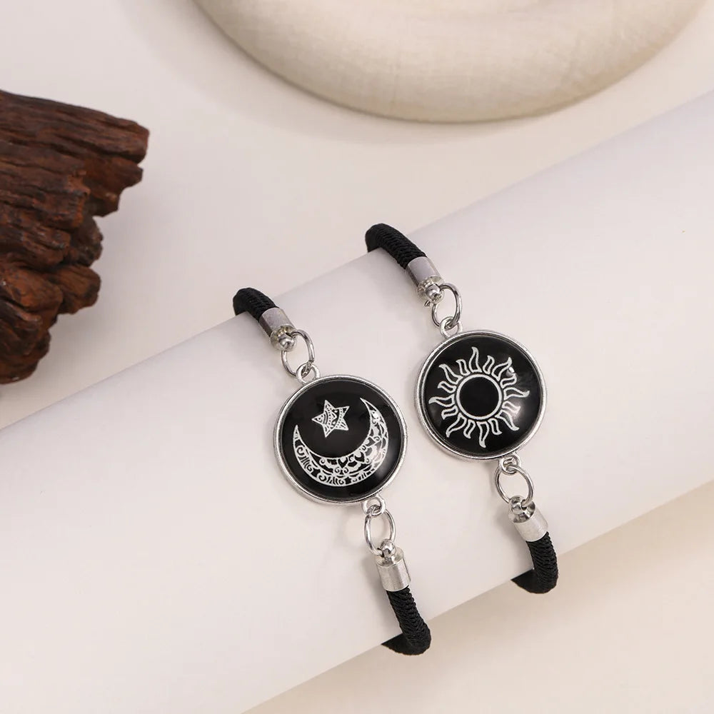 1/2Pcs Luminous Sun Moon Braided Bracelets for Lovers Adjustable Couple Bracelets Fashion Valentine Day Jewelry Girlfriend Gift